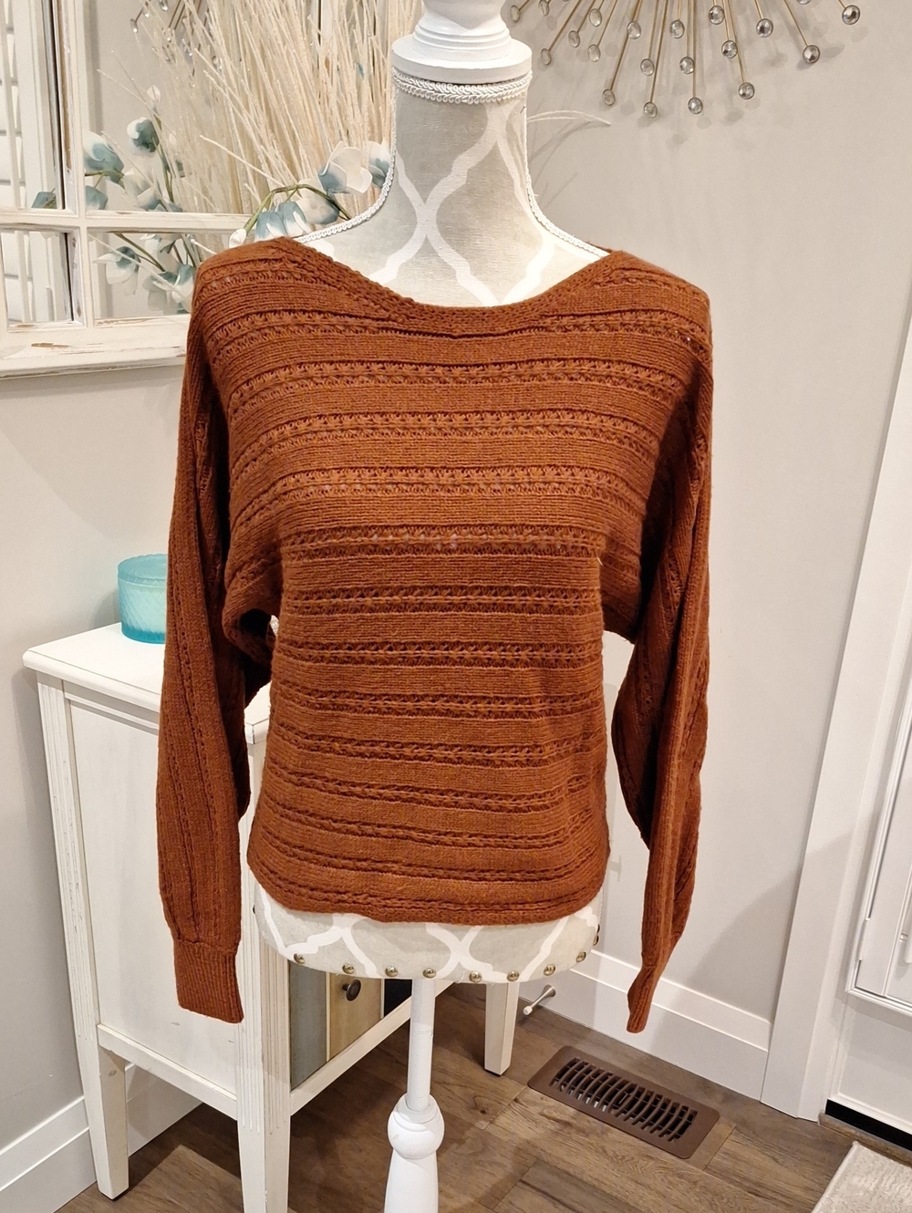 Women's Rust Brown Open-Knit Sweater